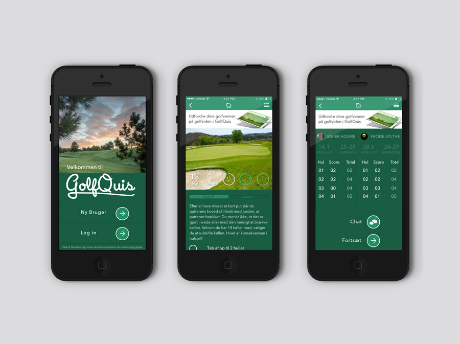 Screendumps fra app'en GolfQuis