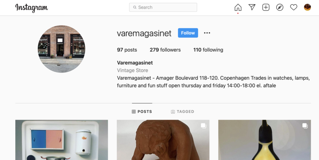 Varemagasinet på Instagram lavet efter Digital Koordinator